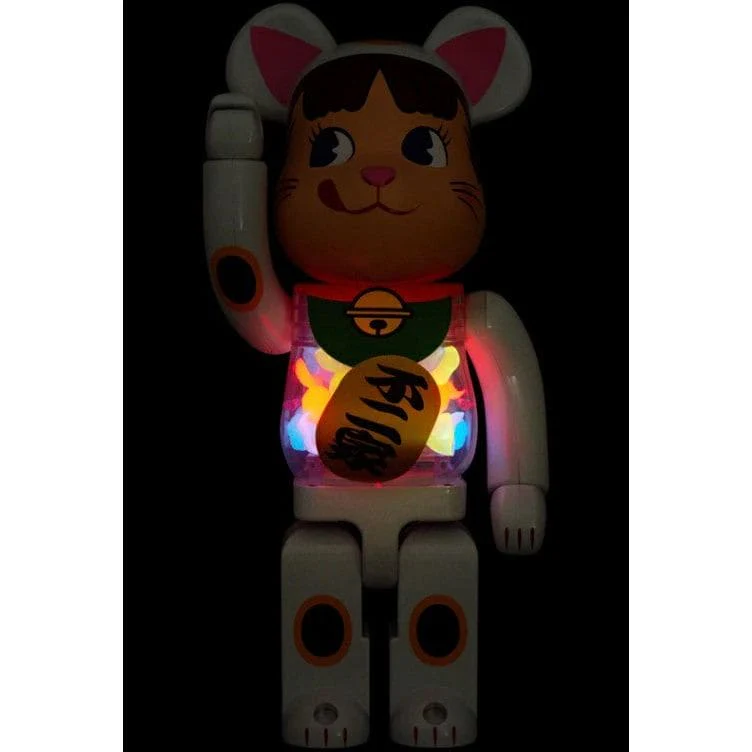 BE@RBRICK MANEKI NEKO PEKO-CHAN WHITE GLOW MILKY 100% AND 400%