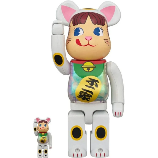 BE@RBRICK MANEKI NEKO PEKO-CHAN WHITE GLOW MILKY 100% AND 400%
